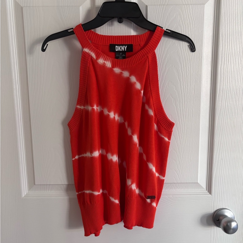 DKNY Orange and White Tie-Dye Tank Top
